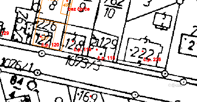 Tři Dvory 118 na parcele st. 129 v KÚ Tři Dvory, Katastrální mapa