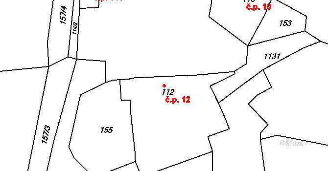 Byšice 12 na parcele st. 112 v KÚ Byšice, Katastrální mapa