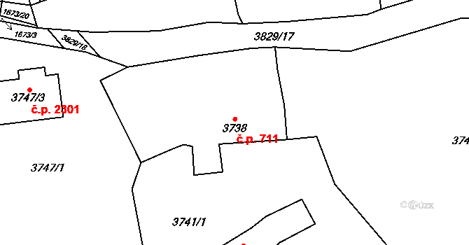 Černošice 711 na parcele st. 3738 v KÚ Černošice, Katastrální mapa
