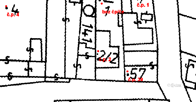 Hodonice 2 na parcele st. 2/2 v KÚ Hodonice u Bechyně, Katastrální mapa