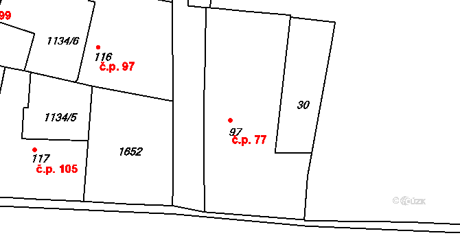 Opařany 77 na parcele st. 97 v KÚ Opařany, Katastrální mapa