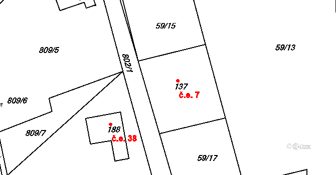 Mladotice 7 na parcele st. 137 v KÚ Mladotice, Katastrální mapa