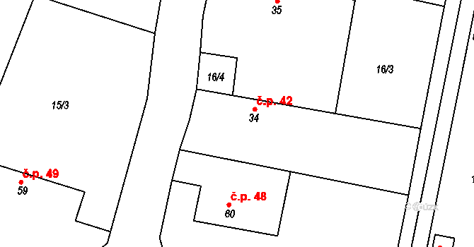 Hoděšovice 42, Býšť na parcele st. 34 v KÚ Hoděšovice, Katastrální mapa