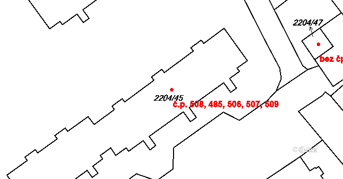 Zábřeh 485,506,507,508,509 na parcele st. 2204/45 v KÚ Zábřeh na Moravě, Katastrální mapa