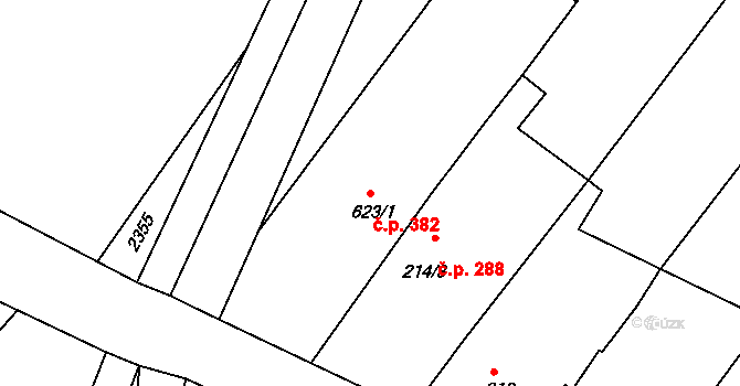 Moutnice 382 na parcele st. 623/1 v KÚ Moutnice, Katastrální mapa