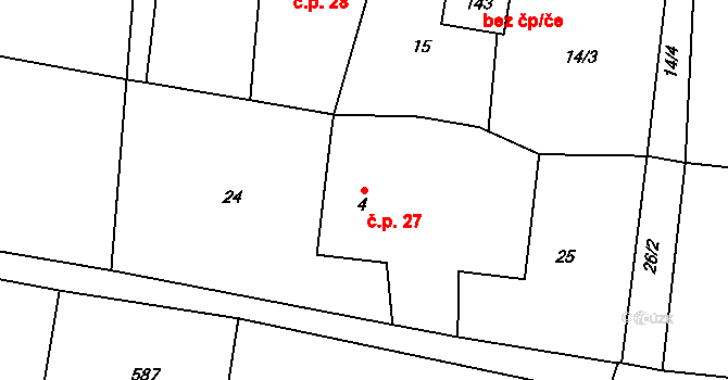 Hájov 27, Příbor na parcele st. 4 v KÚ Hájov, Katastrální mapa