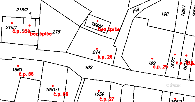 Vimperk I 28, Vimperk na parcele st. 214 v KÚ Vimperk, Katastrální mapa