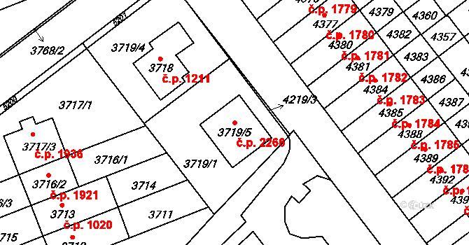 Řečkovice 2266, Brno na parcele st. 3719/5 v KÚ Řečkovice, Katastrální mapa