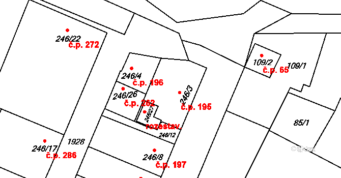 Kolešovice 195 na parcele st. 246/3 v KÚ Kolešovice, Katastrální mapa