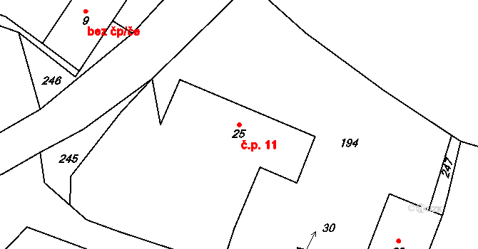 Kladruby 11, Libice nad Doubravou na parcele st. 25 v KÚ Kladruby u Libice, Katastrální mapa
