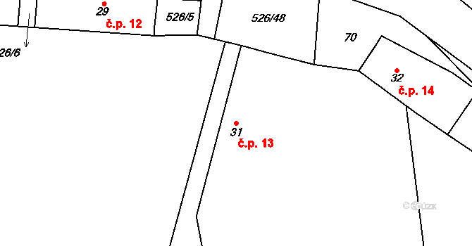 Cibotín 13, Česká Bělá na parcele st. 31 v KÚ Cibotín, Katastrální mapa