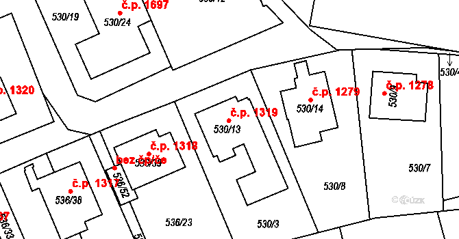 Chotěboř 1319 na parcele st. 530/13 v KÚ Chotěboř, Katastrální mapa