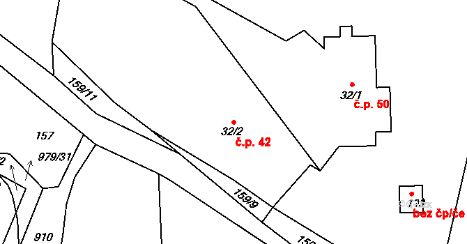 Dlouhá Ves 42, Rychnov nad Kněžnou na parcele st. 32/2 v KÚ Dlouhá Ves u Rychnova nad Kněžnou, Katastrální mapa