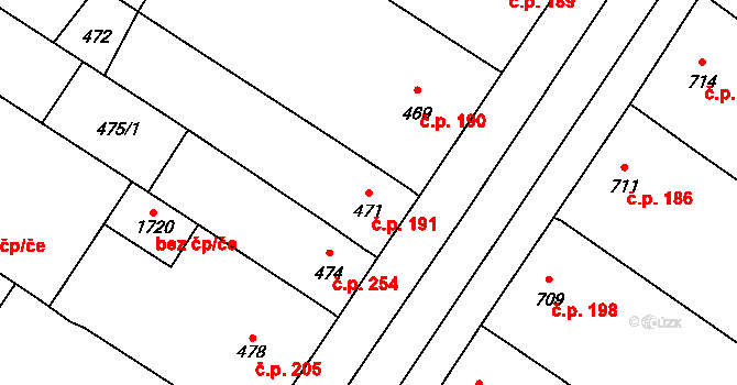 Moravský Žižkov 191 na parcele st. 471 v KÚ Moravský Žižkov, Katastrální mapa