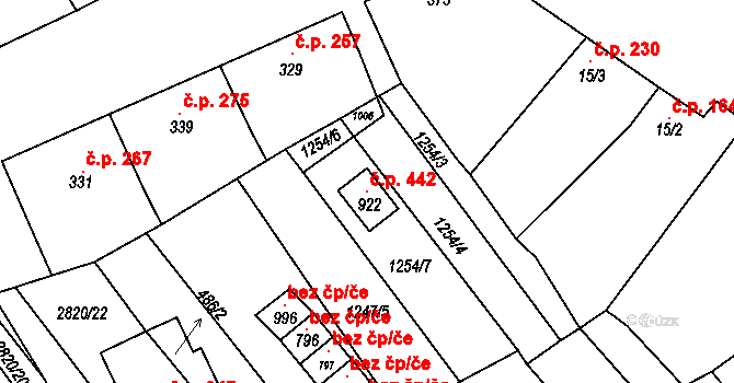 Vrbice 442 na parcele st. 922 v KÚ Vrbice u Velkých Pavlovic, Katastrální mapa