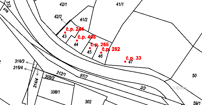 Koryčany 252 na parcele st. 46 v KÚ Koryčany, Katastrální mapa