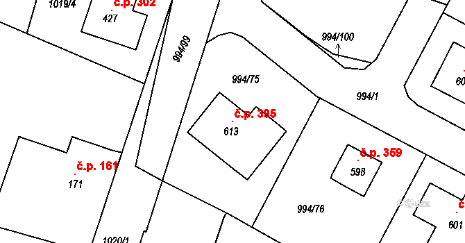 Čimelice 395 na parcele st. 613 v KÚ Čimelice, Katastrální mapa