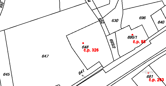Skřípov 326 na parcele st. 648 v KÚ Skřípov, Katastrální mapa