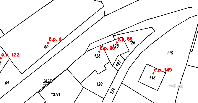 Seloutky 80 na parcele st. 128 v KÚ Seloutky, Katastrální mapa
