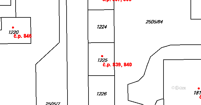 Dobřany 839,840 na parcele st. 1225 v KÚ Dobřany, Katastrální mapa