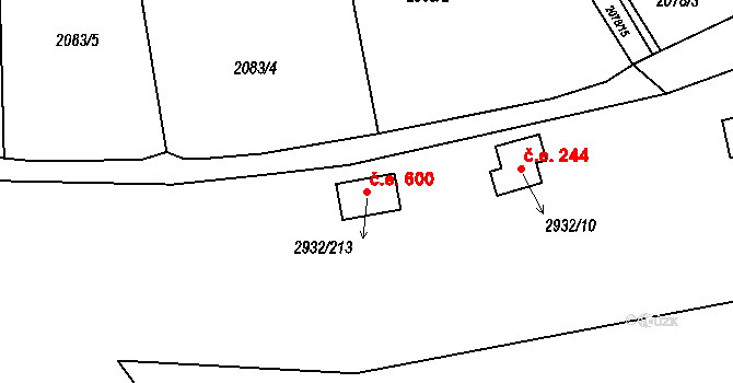 Lančov 600 na parcele st. 2932/213 v KÚ Lančov, Katastrální mapa