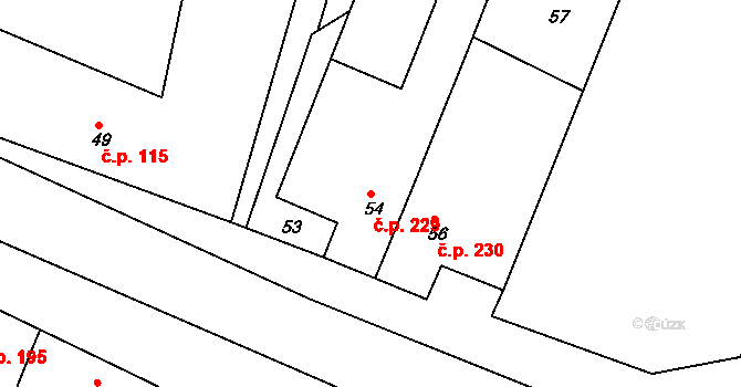 Oleksovice 229 na parcele st. 54 v KÚ Oleksovice, Katastrální mapa