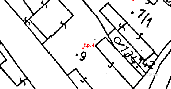 Vlkaneč 4 na parcele st. 9 v KÚ Vlkaneč, Katastrální mapa