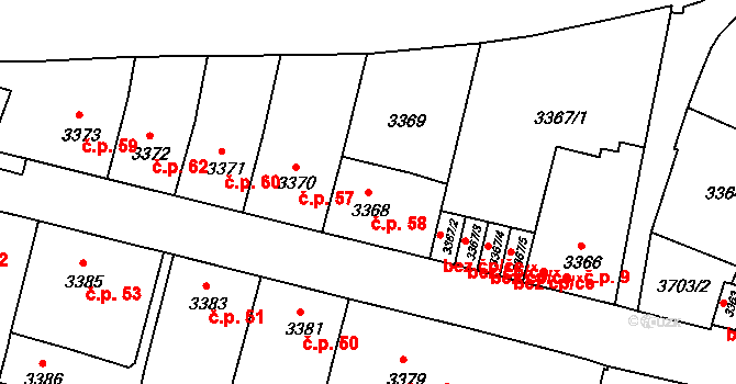 Vrchlice 58, Kutná Hora na parcele st. 3368 v KÚ Kutná Hora, Katastrální mapa