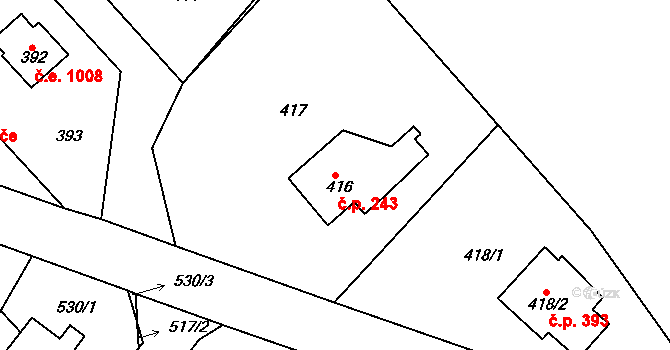 Zruč nad Sázavou 243 na parcele st. 416 v KÚ Zruč nad Sázavou, Katastrální mapa