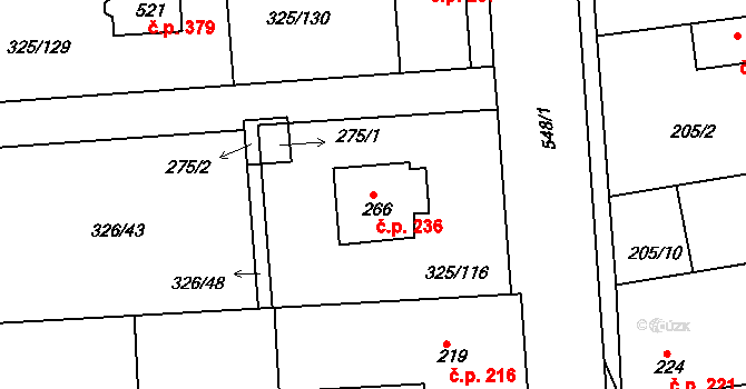 Nehvizdy 236 na parcele st. 266 v KÚ Nehvizdy, Katastrální mapa