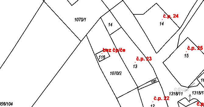Střelské Hoštice 118549651 na parcele st. 116 v KÚ Kozlov nad Otavou, Katastrální mapa