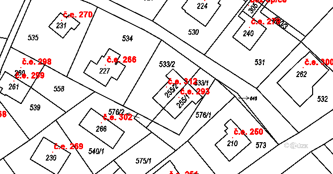 Telnice 312 na parcele st. 255/2 v KÚ Telnice, Katastrální mapa