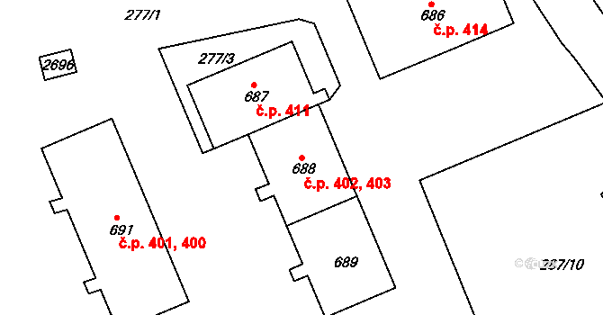Pernink 402,403 na parcele st. 688 v KÚ Pernink, Katastrální mapa