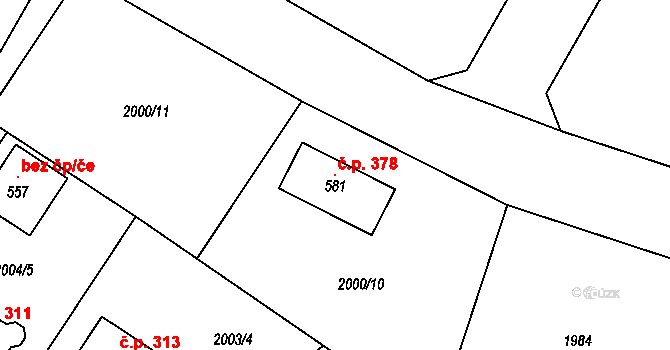 Bohdalov 378 na parcele st. 581 v KÚ Bohdalov, Katastrální mapa