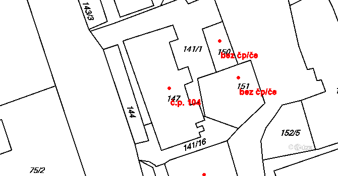 Antonínův Důl 104, Jihlava na parcele st. 147 v KÚ Antonínův Důl, Katastrální mapa