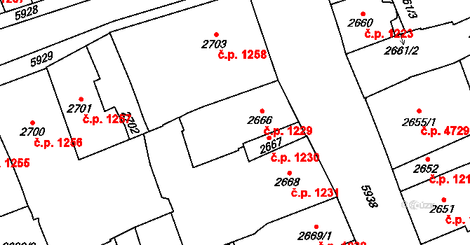 Jihlava 1229 na parcele st. 2666 v KÚ Jihlava, Katastrální mapa