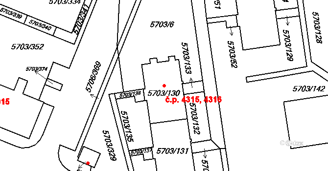 Jihlava 4315,4316 na parcele st. 5703/131 v KÚ Jihlava, Katastrální mapa