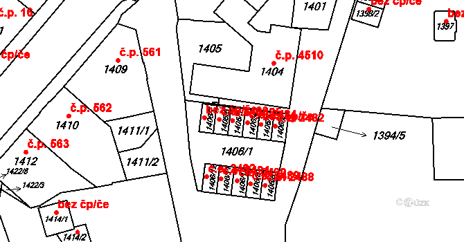 Jihlava 2485 na parcele st. 1406/5 v KÚ Jihlava, Katastrální mapa