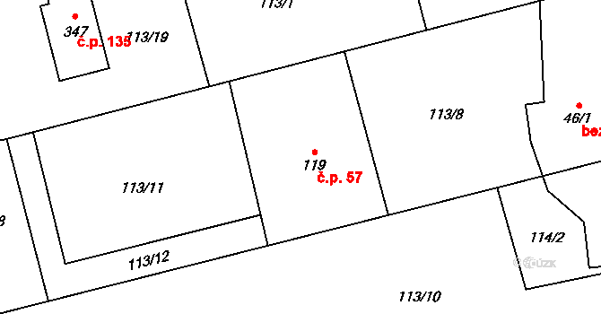 Bocanovice 57 na parcele st. 119 v KÚ Bocanovice, Katastrální mapa