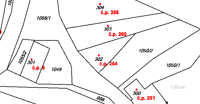 Rožďalovice 264 na parcele st. 302 v KÚ Rožďalovice, Katastrální mapa