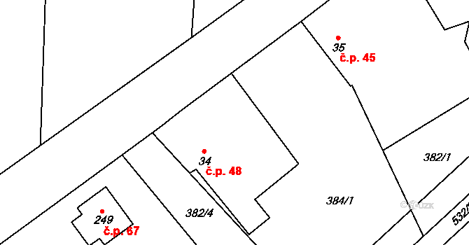 Hasina 48, Rožďalovice na parcele st. 34 v KÚ Hasina, Katastrální mapa