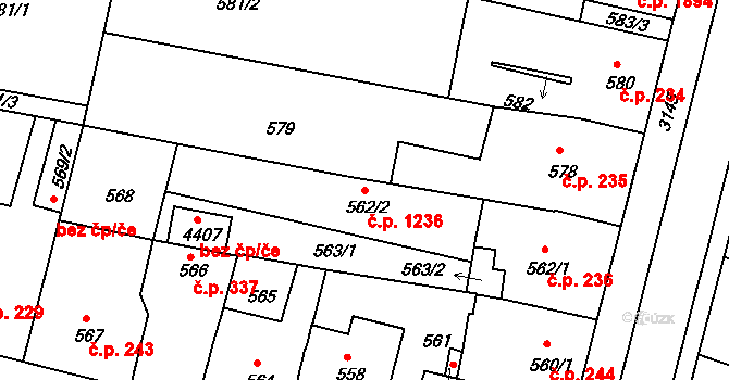 Čelákovice 1236 na parcele st. 562/2 v KÚ Čelákovice, Katastrální mapa