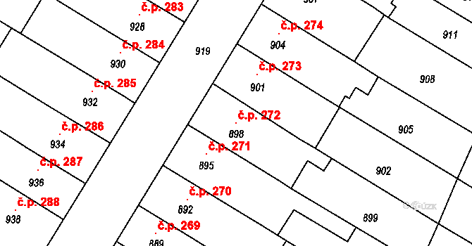 Hrušovany u Brna 272 na parcele st. 898 v KÚ Hrušovany u Brna, Katastrální mapa