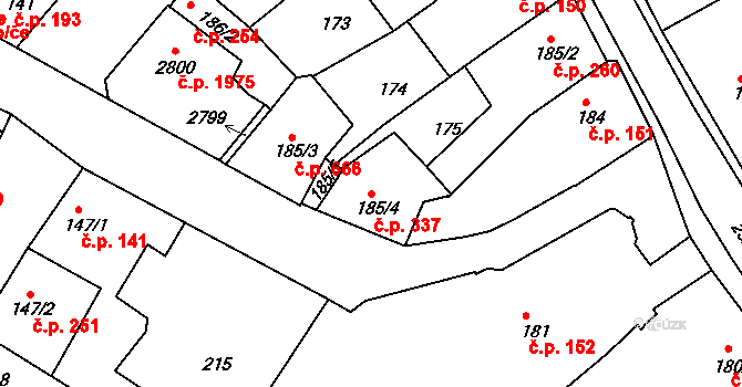 Tišnov 337 na parcele st. 185/4 v KÚ Tišnov, Katastrální mapa
