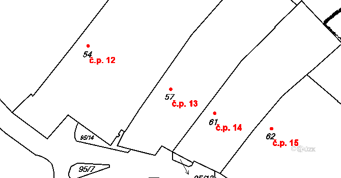 Vystrčenovice 13 na parcele st. 57 v KÚ Vystrčenovice, Katastrální mapa