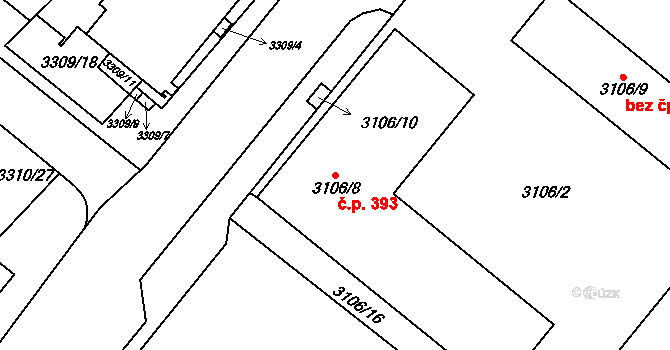 Vyškov-Město 393, Vyškov na parcele st. 3106/8 v KÚ Vyškov, Katastrální mapa