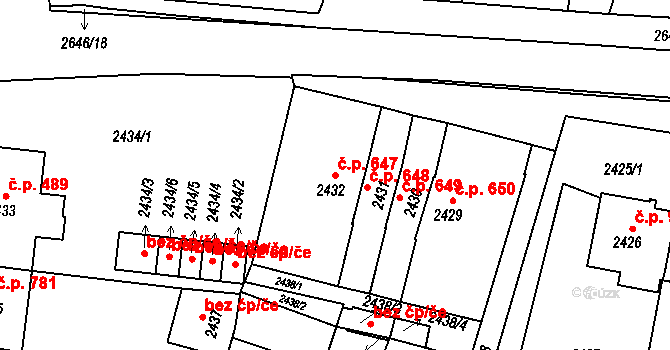 Rýmařov 647 na parcele st. 2432 v KÚ Rýmařov, Katastrální mapa