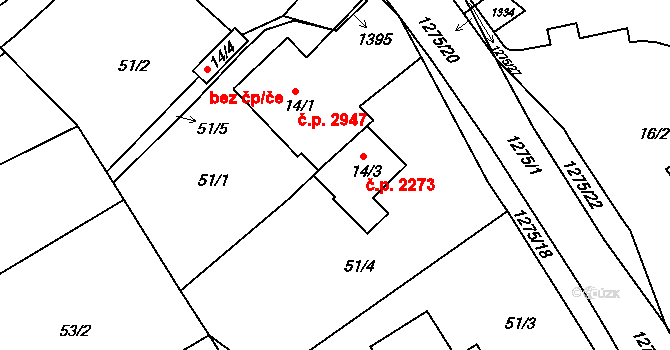 Šumperk 2273 na parcele st. 14/3 v KÚ Horní Temenice, Katastrální mapa