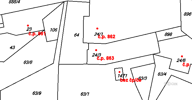 Těptín 863, Kamenice na parcele st. 24/3 v KÚ Těptín, Katastrální mapa