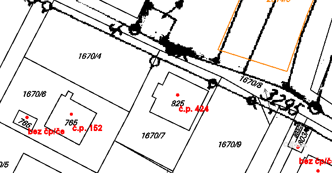 Písek 424 na parcele st. 825 v KÚ Písek u Jablunkova, Katastrální mapa